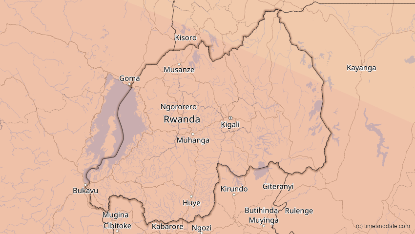 A map of Ruanda, showing the path of the 1. Sep 2016 Ringförmige Sonnenfinsternis
