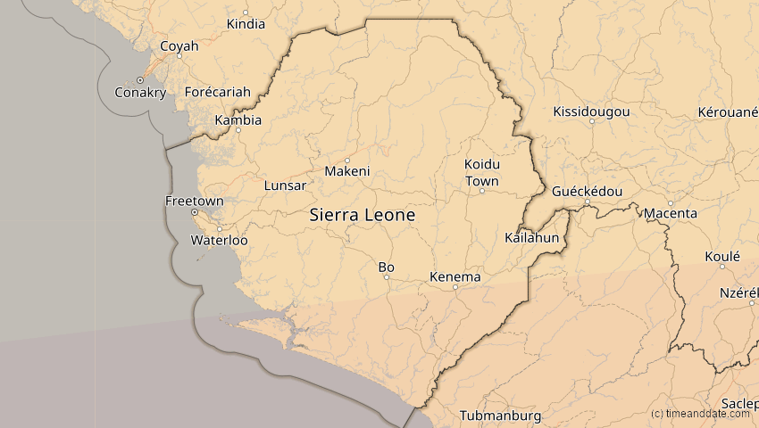 A map of Sierra Leone, showing the path of the 1. Sep 2016 Ringförmige Sonnenfinsternis