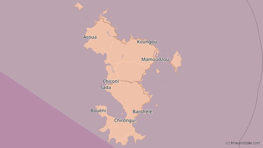 A map of Mayotte, showing the path of the 1. Sep 2016 Ringförmige Sonnenfinsternis