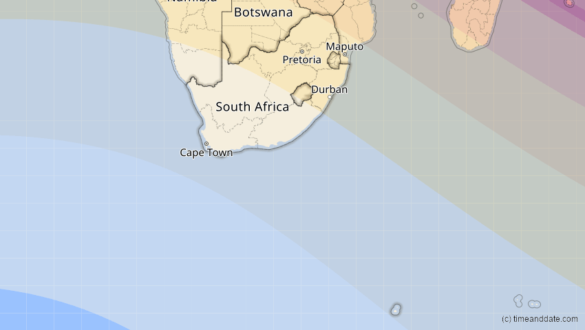A map of Südafrika, showing the path of the 1. Sep 2016 Ringförmige Sonnenfinsternis