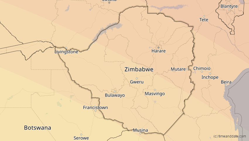 A map of Simbabwe, showing the path of the 1. Sep 2016 Ringförmige Sonnenfinsternis