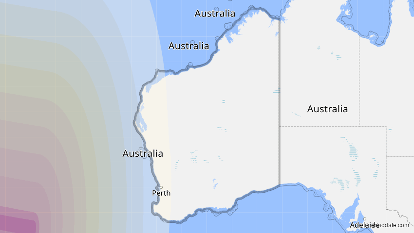 A map of Western Australia, Australien, showing the path of the 1. Sep 2016 Ringförmige Sonnenfinsternis