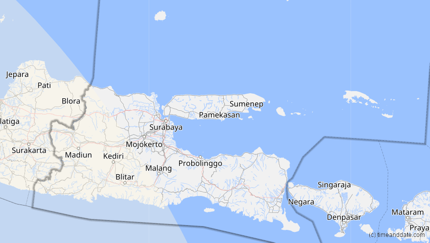 A map of Jawa Timur, Indonesien, showing the path of the 1. Sep 2016 Ringförmige Sonnenfinsternis