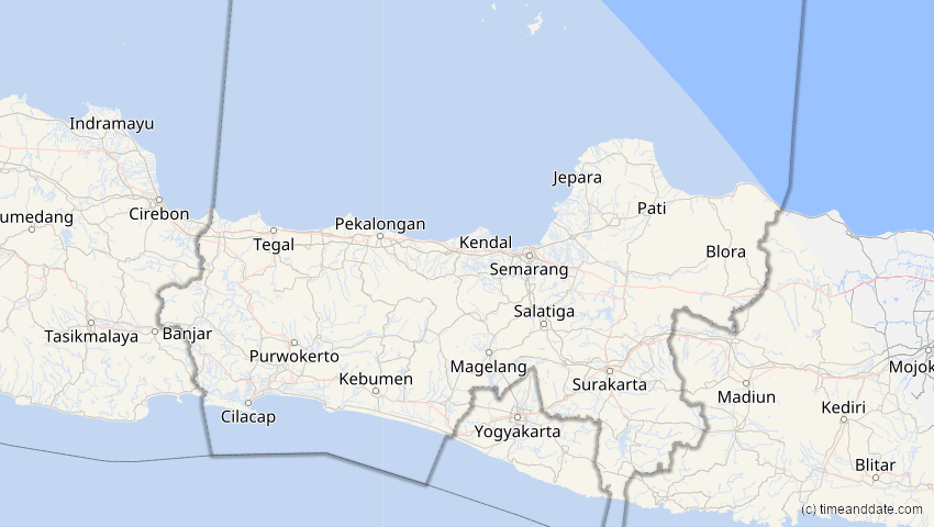 A map of Jawa Tengah, Indonesien, showing the path of the 1. Sep 2016 Ringförmige Sonnenfinsternis