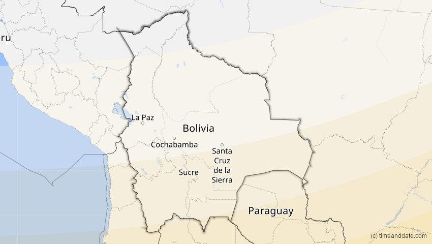 A map of Bolivien, showing the path of the 26. Feb 2017 Ringförmige Sonnenfinsternis