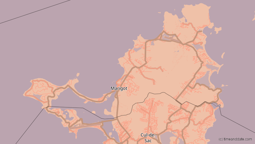 A map of Saint Martin, France, showing the path of the Aug 21, 2017 Total Solar Eclipse