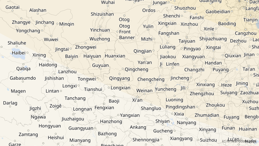 A map of Shaanxi, China, showing the path of the Aug 11, 2018 Partial Solar Eclipse