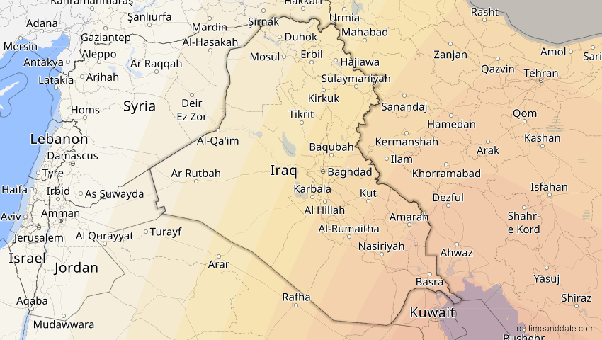 A map of Irak, showing the path of the 26. Dez 2019 Ringförmige Sonnenfinsternis