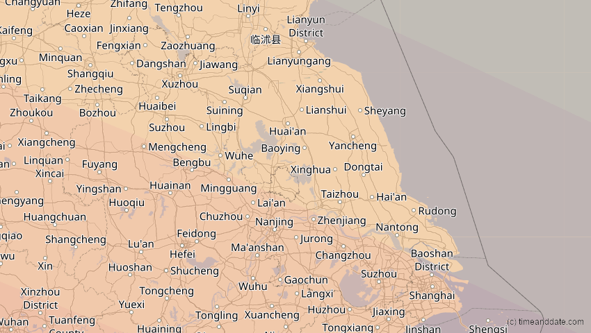A map of Jiangsu, China, showing the path of the Jun 21, 2020 Annular Solar Eclipse