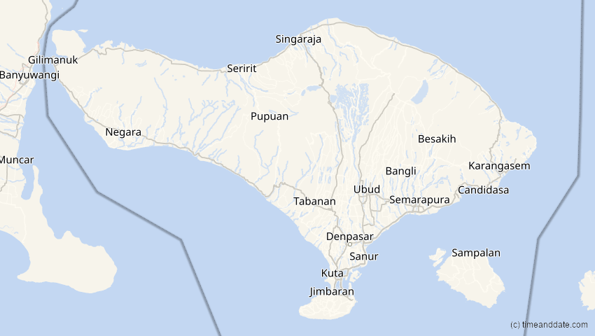 A map of Bali, Indonesia, showing the path of the Jun 21, 2020 Annular Solar Eclipse