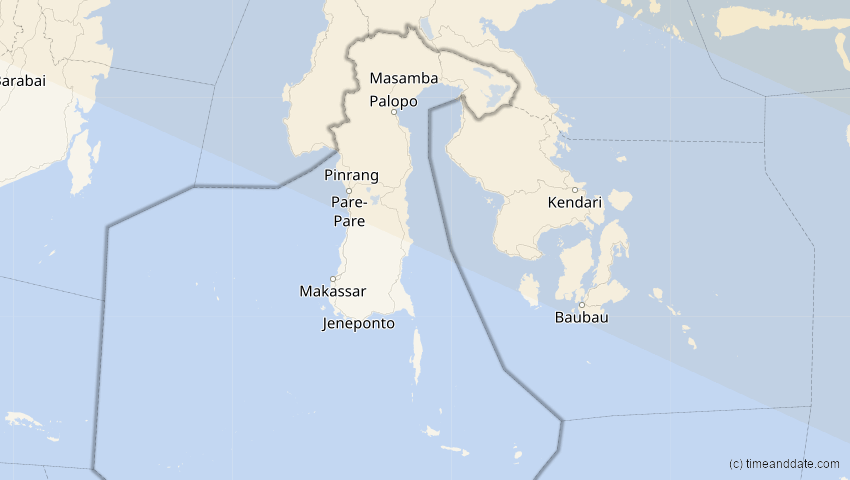 A map of South Sulawesi, Indonesia, showing the path of the Jun 21, 2020 Annular Solar Eclipse