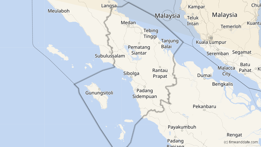 A map of North Sumatra, Indonesia, showing the path of the Jun 21, 2020 Annular Solar Eclipse