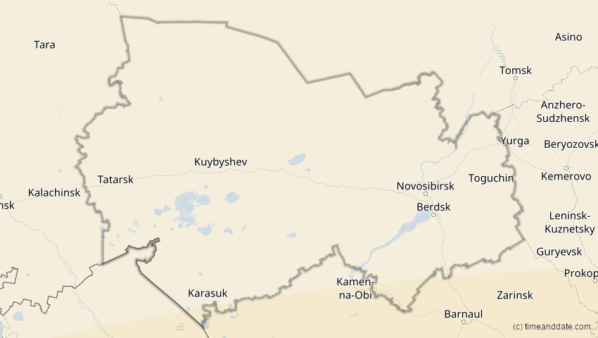A map of Novosibirsk, Russia, showing the path of the Jun 21, 2020 Annular Solar Eclipse