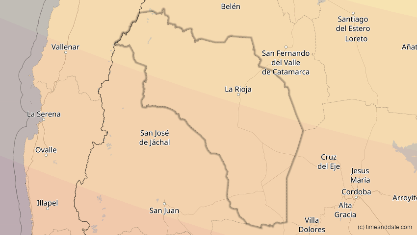 A map of La Rioja, Argentina, showing the path of the Dec 14, 2020 Total Solar Eclipse
