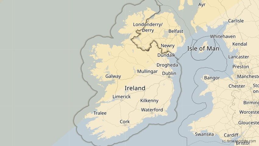 A map of Ireland, showing the path of the Jun 10, 2021 Annular Solar Eclipse