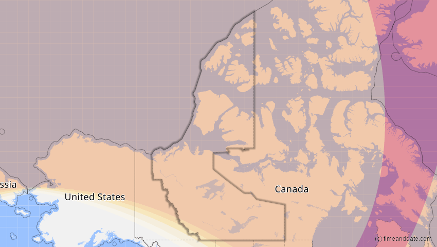 A map of Northwest Territories, Canada, showing the path of the Jun 10, 2021 Annular Solar Eclipse