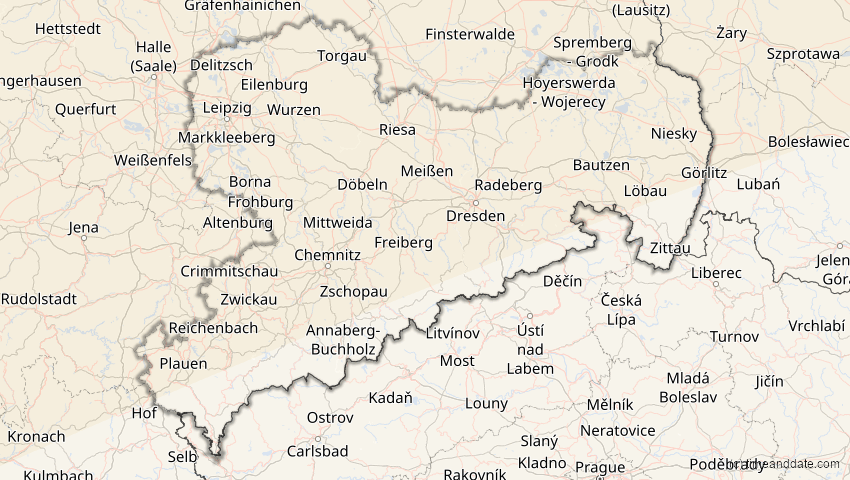 A map of Saxony, Germany, showing the path of the Jun 10, 2021 Annular Solar Eclipse