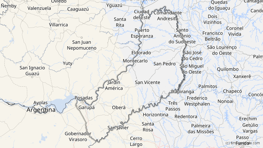 A map of Misiones, Argentina, showing the path of the Apr 30, 2022 Partial Solar Eclipse
