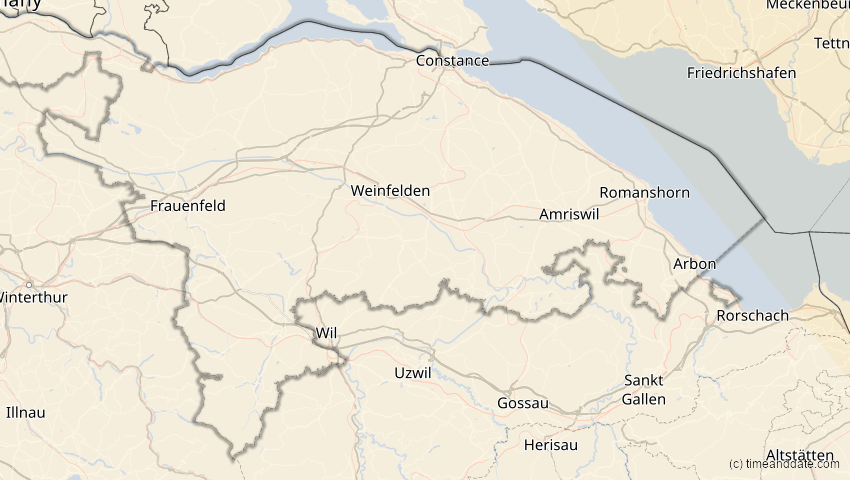 A map of Thurgau, Schweiz, showing the path of the 25. Okt 2022 Partielle Sonnenfinsternis