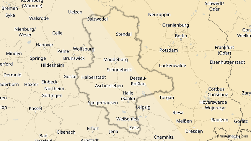 A map of Saxony-Anhalt, Germany, showing the path of the Oct 25, 2022 Partial Solar Eclipse