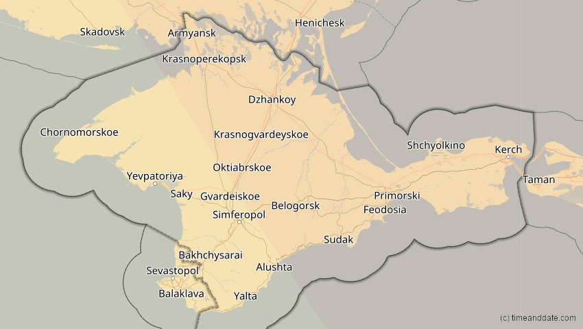 A map of Auton. Republic of Crimea, Ukraine, showing the path of the Oct 25, 2022 Partial Solar Eclipse