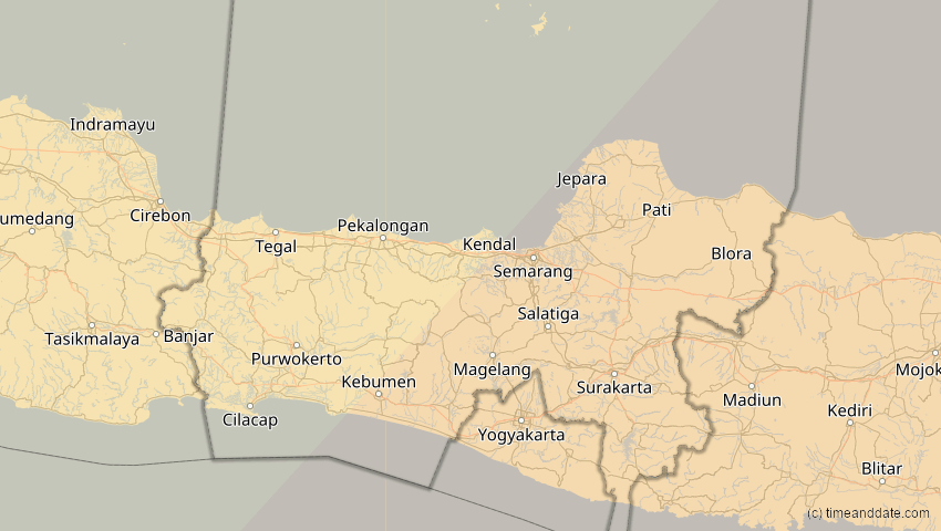 A map of Central Java, Indonesia, showing the path of the Apr 20, 2023 Total Solar Eclipse