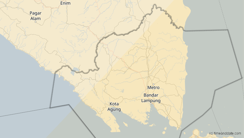 A map of Lampung, Indonesia, showing the path of the Apr 20, 2023 Total Solar Eclipse