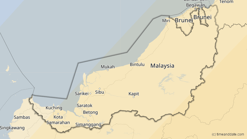 A map of Sarawak, Malaysia, showing the path of the Apr 20, 2023 Total Solar Eclipse