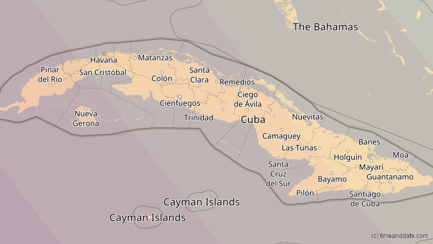 A map of Cuba, showing the path of the Oct 14, 2023 Annular Solar Eclipse