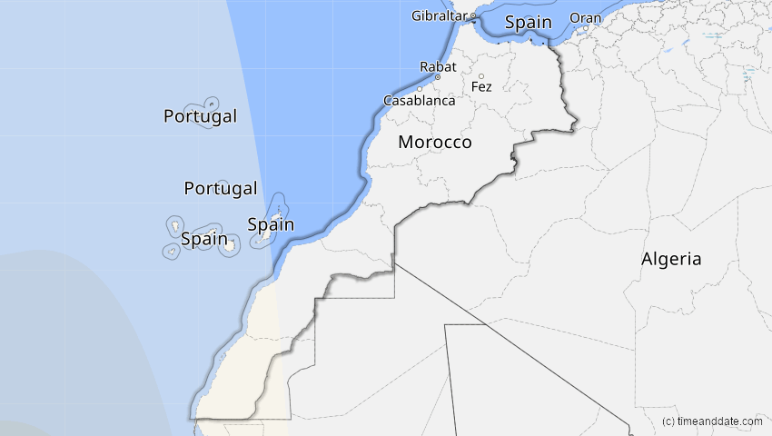 A map of Morocco, showing the path of the Oct 14, 2023 Annular Solar Eclipse