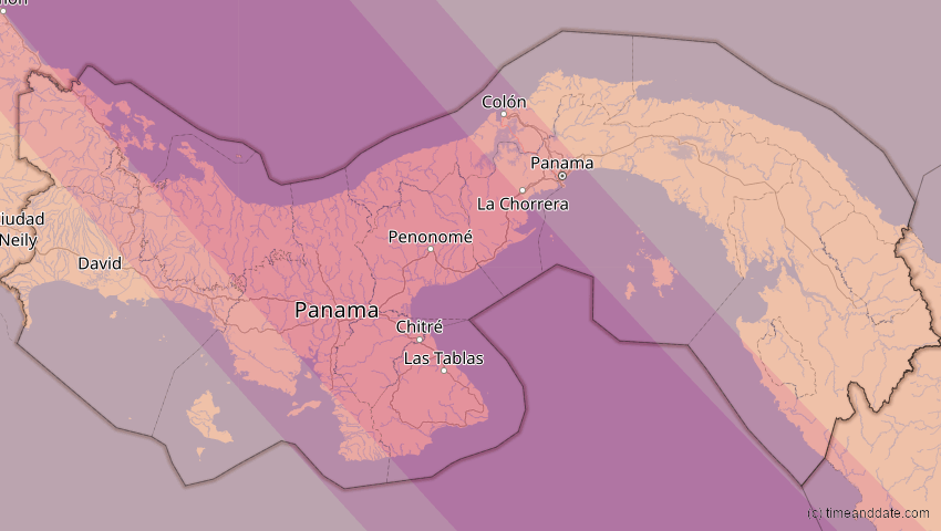A map of Panama, showing the path of the Oct 14, 2023 Annular Solar Eclipse