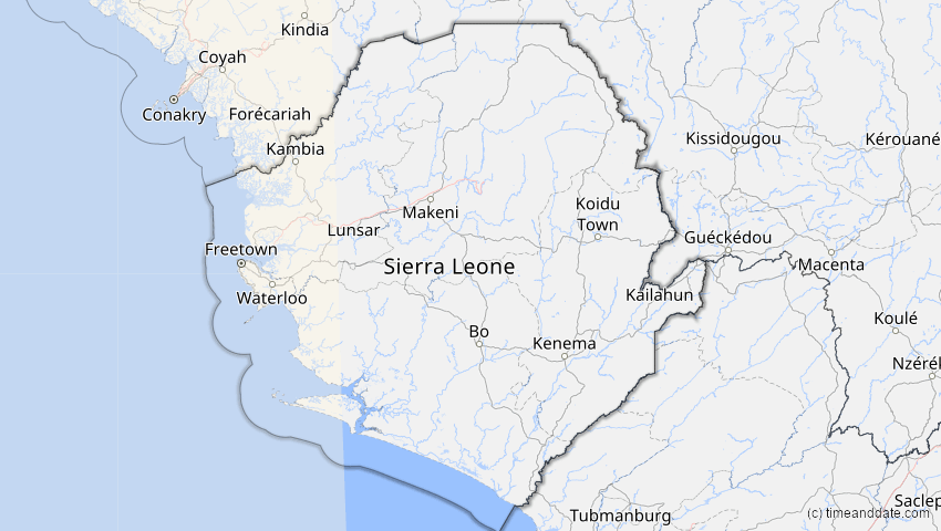 A map of Sierra Leone, showing the path of the Oct 14, 2023 Annular Solar Eclipse