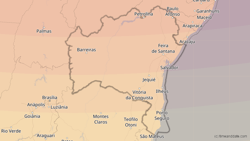 A map of Bahia, Brazil, showing the path of the Oct 14, 2023 Annular Solar Eclipse