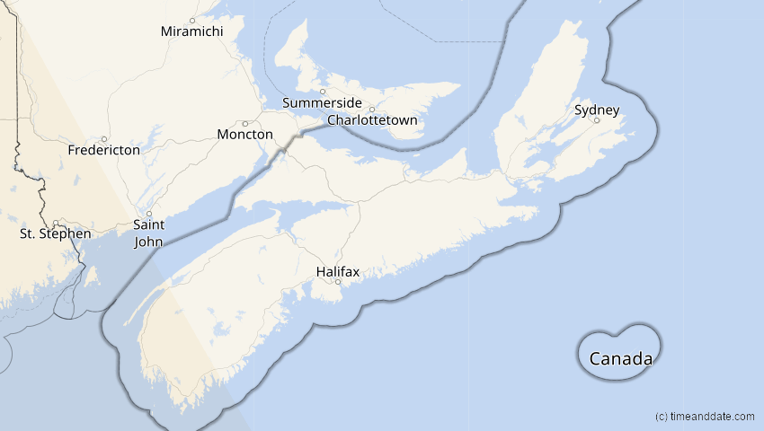 A map of Nova Scotia, Canada, showing the path of the Oct 14, 2023 Annular Solar Eclipse