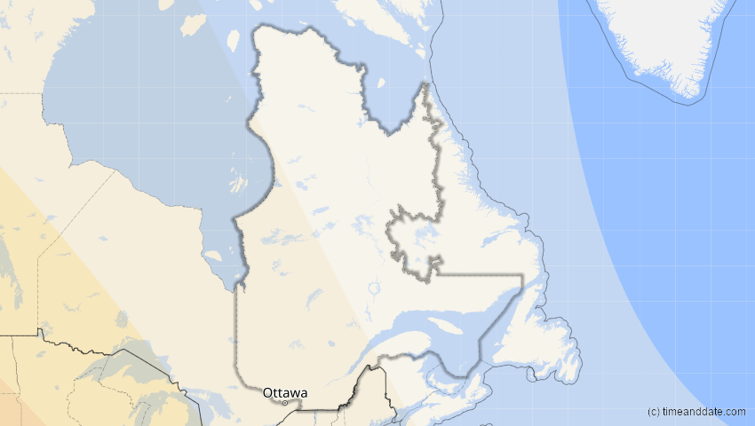 A map of Quebec, Canada, showing the path of the Oct 14, 2023 Annular Solar Eclipse