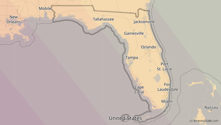 A map of Florida, United States, showing the path of the Oct 14, 2023 Annular Solar Eclipse