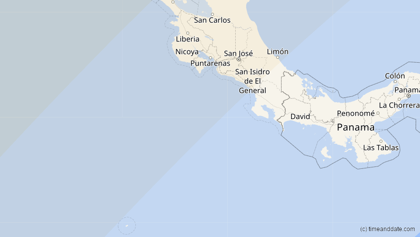 A map of Costa Rica, showing the path of the 8. Apr 2024 Totale Sonnenfinsternis