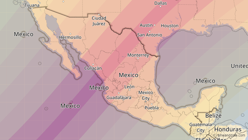 A map of Mexico, showing the path of the Apr 8, 2024 Total Solar Eclipse