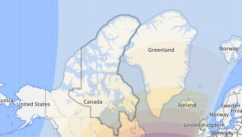 A map of Nunavut, Canada, showing the path of the Apr 8, 2024 Total Solar Eclipse
