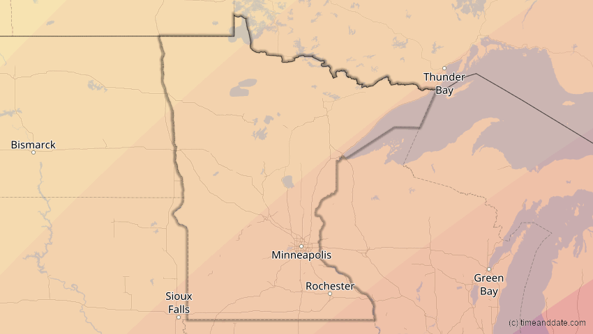 A map of Minnesota, United States, showing the path of the Apr 8, 2024 Total Solar Eclipse