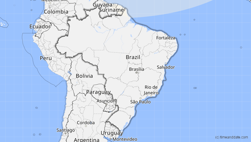 A map of Brasilien, showing the path of the 29. Mär 2025 Partielle Sonnenfinsternis