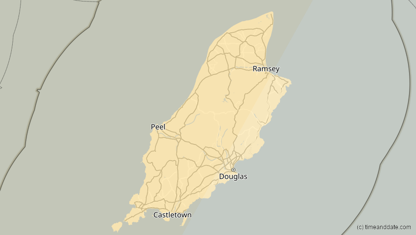 A map of Isle of Man, showing the path of the 29. Mär 2025 Partielle Sonnenfinsternis
