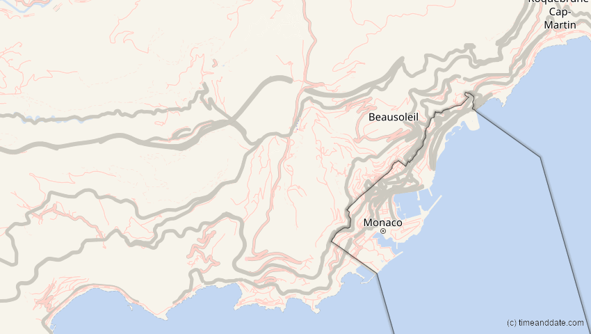 A map of Monaco, showing the path of the 29. Mär 2025 Partielle Sonnenfinsternis