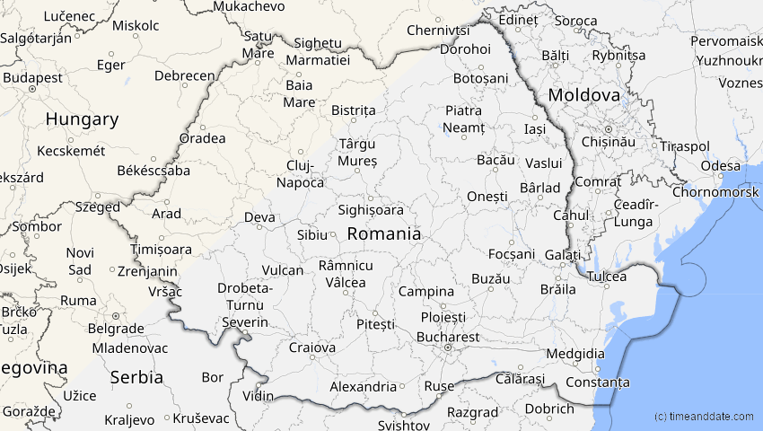 A map of Rumänien, showing the path of the 29. Mär 2025 Partielle Sonnenfinsternis