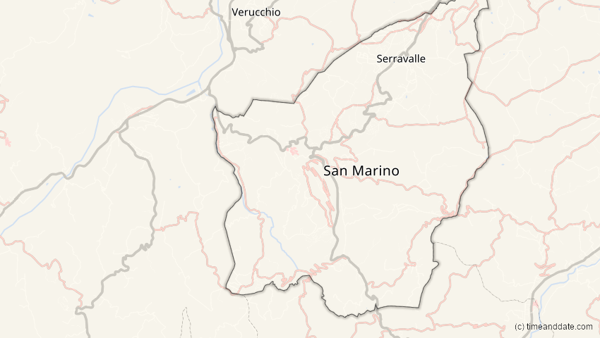 A map of San Marino, showing the path of the 29. Mär 2025 Partielle Sonnenfinsternis