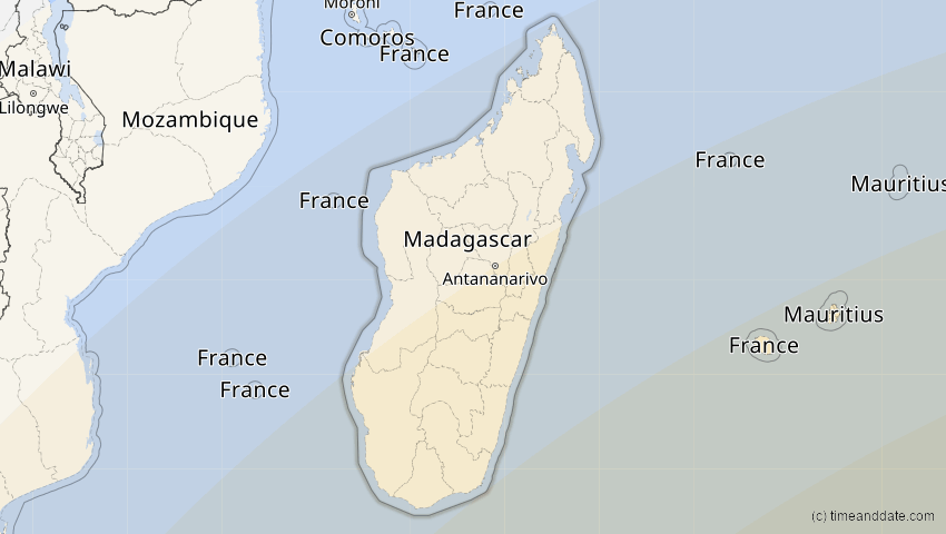 A map of Madagascar, showing the path of the Feb 17, 2026 Annular Solar Eclipse
