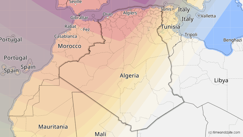 A map of Algeria, showing the path of the Aug 12, 2026 Total Solar Eclipse