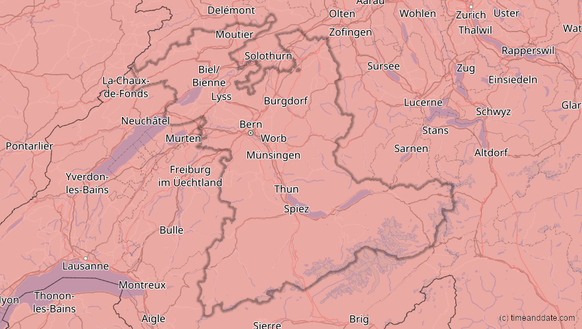 A map of Bern, Schweiz, showing the path of the 12. Aug 2026 Totale Sonnenfinsternis