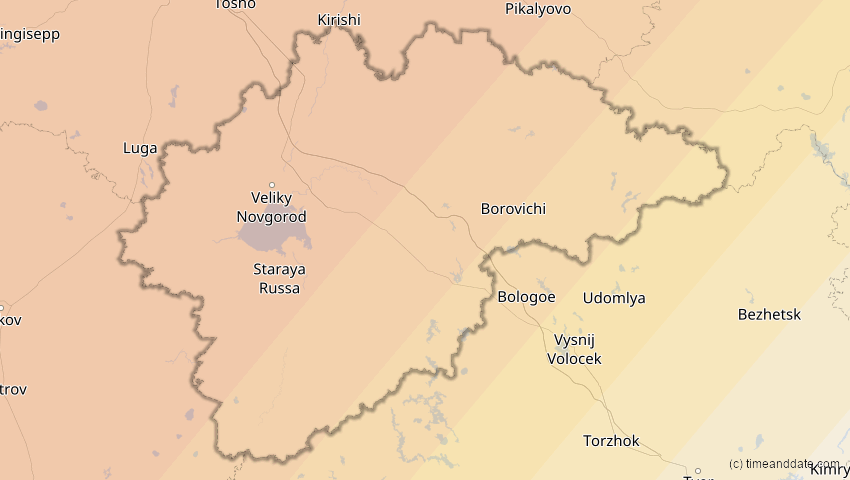 A map of Novgorod, Russia, showing the path of the Aug 12, 2026 Total Solar Eclipse