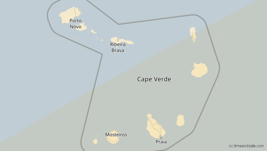 A map of Cabo Verde, showing the path of the Feb 6, 2027 Annular Solar Eclipse